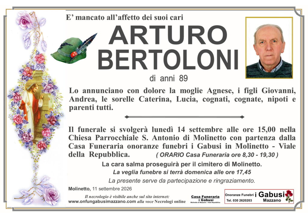 Necrologio ARTURO BERTOLONI
