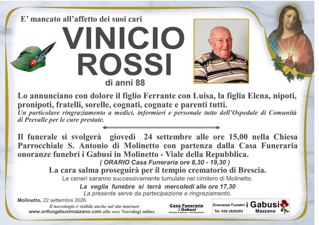 Necrologio VINICIO ROSSI