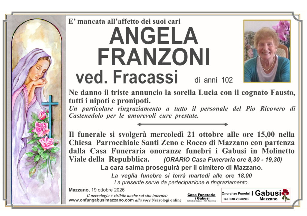 Necrologio ANGELA FRANZONI ved. Fracassi