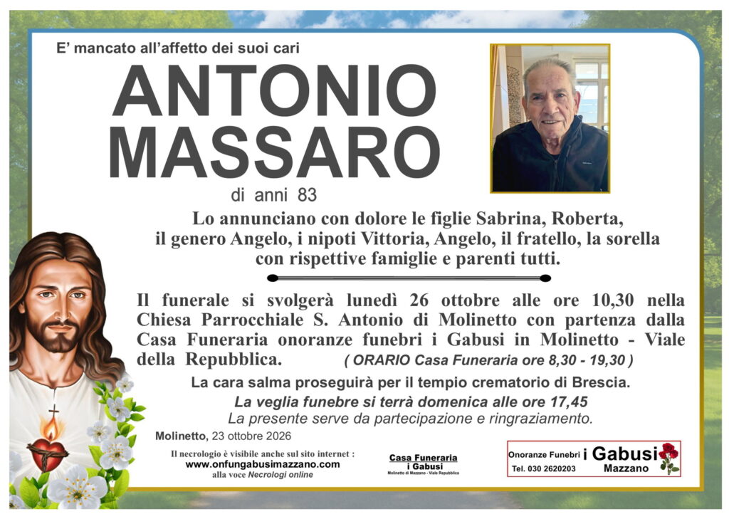 Necrologio ANTONIO MASSARO
