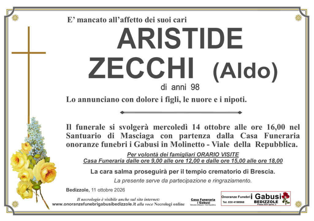 Necrologio ARISTIDE ZECCHI (Aldo)