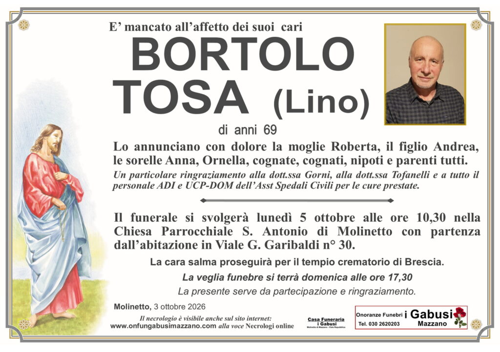 Necrologio BORTOLO TOSA (Lino)